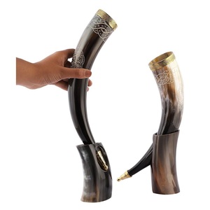 Wholesale Handmade Buffalo Horn Drinking Horn with Stand Norse Engraved Beer <b>Mug</b> - Product Image 2