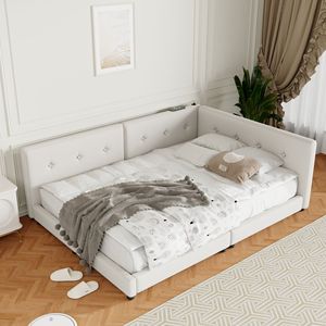 Letto imbottito beige queen size con pratiche porte USB - Product Image 6