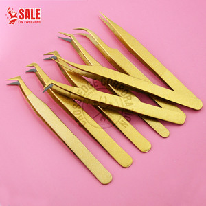 Top Quality Wholesales Gold Fiber Tips Tweezer Eyelash Extension Professional Volume Lashes Tweezers for Individual Lashes - Product Image 1