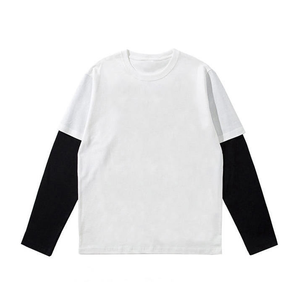 T-shirt personnalisé vierge à manches longues double couche, vente en gros, haute qualité, décontracté, unisexe, 2-en-1, imprimé, surdimensionné, lot de 2 - Product Image 2