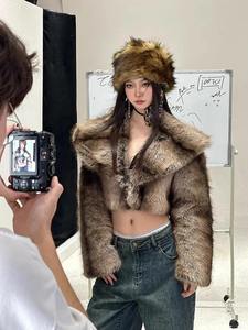 Nesta Sports Manteau court d'hiver en fourrure de renard pour femme, imprimé animal, manches longues, coupe-vent, chaud, grande taille, polaire épaisse - Product Image 5