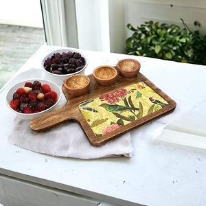 Plato de servir de madera rústico estilo vintage con juego de mini tazones para servir alimentos, postres y frutos secos al mejor precio. - Product Image 2