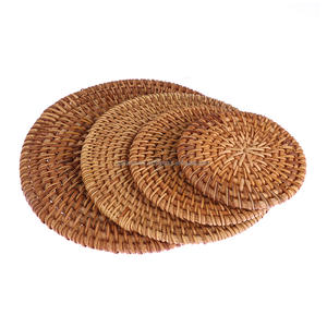 <b>Set</b> of 6 High Quality Hand Woven Rattan <b>Coasters</b> & Wicker Plate <b>Placemats</b> Natural Color Eco-Friendly Round Carton Packing - Product Image 6