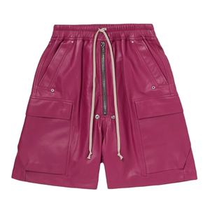 Shorts cargo en cuir de style urbain avec poches plaquées, cordon de serrage apparent et fermeture éclair, personnalisés par le fabricant, de haute qualité et écologiques - Product Image 2
