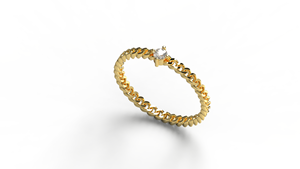 Bague de promesse solitaire ronde en or 18 carats texturé, style chaîne cubaine, avec diamant, bijoux hip-hop pour femme - Product Image 2