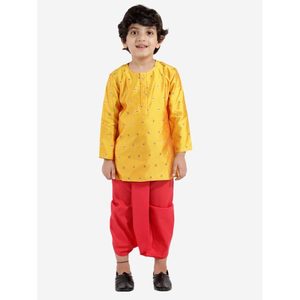 ชุดเสื้อผ้าเด็กผู้ชายแขนยาวสีแดง-ชุดคุรตะโพลีเอสเตอร์พิมพ์ลายทั้งตัวพร้อมแจ็คเก็ตและกางเกงโดติ - Product Image 1