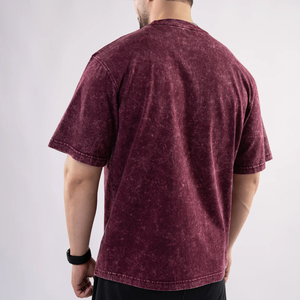 Camiseta de Algodón Lavado Color Granate para Hombre, Manga Corta, Cuello Redondo, Corte Regular, Estilo Casual, Tejido Jersey, Color Sólido, Diseño Liso - Product Image 4