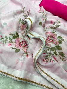 Sari en soie imprimé, sari fantaisie à fleurs, sari en soie douce de créateur, sari floral fait main, sari en soie tabby - Product Image 5