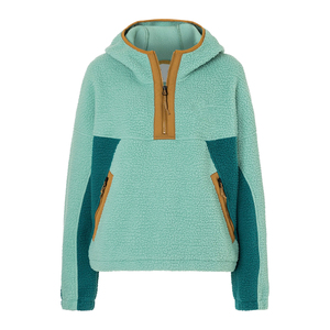 Sudadera con capucha de forro polar Sherpa para mujer al por mayor, con media cremallera, bloques de color, informal, cálida para invierno, con bolsillos, ropa personalizada al por mayor - Product Image 1
