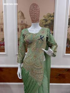 Collection Premium : Saree prêt-à-porter en soie Rangoli aux couleurs éclatantes, avec broderies et double travail de sequins, pour les occasions festives - Exportateur indien - Product Image 5