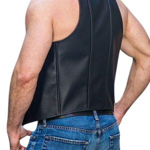 Camisa sin mangas de punto satinado de cuero azul sólido con tirantes elegantes para hombre Dark Room Berlin Bar, estilo formal, para otoño - Product Image 6