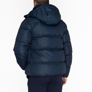 Men's Navy Blue Eco-friendly <b>Fleece</b> Lined Hooded Puffer <b>Jacket</b> Zipper Closure Windproof Winter Coat Casual Outdoor Wear <b>Thick</b> - Product Image 4