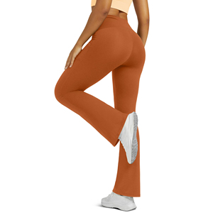 Women's Flat Front Mid Waist Flare <b>Leggings</b> Breathable Elastic Waist <b>With</b> <b>Pockets</b> High Stretch Women Outdoor Casual Pants - Product Image 6