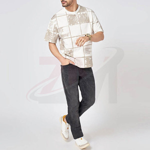 Camiseta Blanca de Lujo, Nueva Colección, con Estampado Cuadriculado Beige, Estilo Urbano Minimalista, Corte Holgado, Manga Corta, Informal para Hombre - Product Image 5