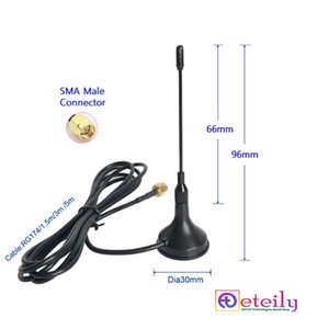 Antenne GSM magnétique à ressort 433 MHz 3dBi de haute qualité avec câble RG174 (3 m) + connecteur mâle modèle ET-4333M-1L3-SMS-S3 - Product Image 2