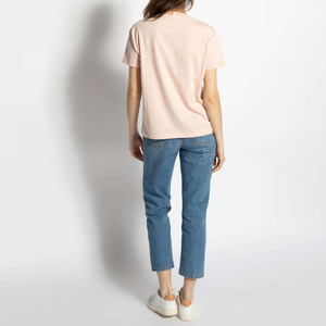 Camiseta de Algodón Rosa para Mujer, Manga Corta, Cuello Redondo, Corte Holgado, Color Sólido, Informal, Primavera Verano, Tejido Jersey Transpirable - Product Image 3