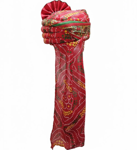 ผ้าโพกหัวราชาจักรพรรดิ์ราชสถานสีแดงแบบดั้งเดิม งานฝีมือทำมือแบบมารวารี ซาฟา สำหรับเจ้าบ่าวในงานแต่งงาน ผ้าโพกหัวแบบอินเดียสำหรับงานแต่งงาน - Product Image 3