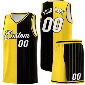 Ensemble de maillots de basket-ball personnalisés rayés noir et gris, col en V, sans manches, impression sublimée, maille respirante, unisexe adulte - Product Image 5