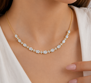 Collier tennis ovale floral en diamant de laboratoire, diamant taille ronde, or pur 14K, argent 925, collier de mariage raffiné pour femme, bijoux - Product Image 2