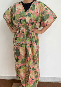 Vestido Kaftan Estampado de Algodón Premium para Mujer, Corte Holgado, Tela Transpirable y Estilo Bohemio Elegante para Uso Casual y Diario - Product Image 1