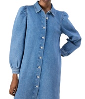 Robe Chemise Sans Manches en Jean Bleu Uni pour Femme, Style OEM, avec Boutons et Dentelle Froncée, Écologique, Coupe Décontractée Trapèze, Longueur Genou, Tendance, Vente en Gros
