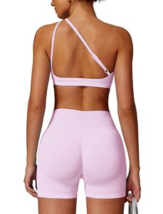 Conjunto de Yoga sin Costuras de 2 Piezas, Top Corto de Cintura Alta y Pantalones Cortos, Color Sólido, Espalda Cruzada, Ropa Deportiva para Mujer - Product Image 6