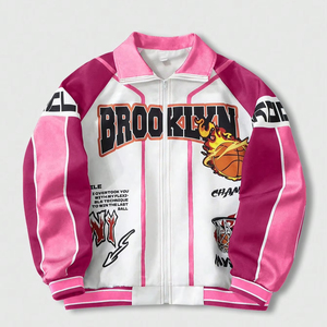 Chaqueta Bomber Unisex de Forro Polar Rosa, Transpirable y Ecológica, Estilo Béisbol, con Cierre, Casual, Venta al Por Mayor - Product Image 1