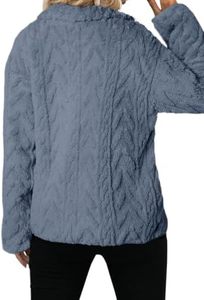 <b>Women's</b> Dusty Blue <b>Sherpa</b> Fleece <b>Jacket</b> Zip Up Stand Collar Plush Coat with Pockets Cable Textured Casual Winter Outerwear OEM - Product Image 2