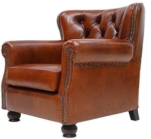 Canapé une place en cuir buff tendance avec élégant fauteuil Chesterfield en cuir buff de qualité supérieure pour salon - Product Image 2