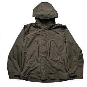 Chaqueta Impermeable con Capucha para Hombre, Color Verde Oliva, Recubrimiento de PU, Cierre de Cremallera, Estilo Casual para Otoño, Corte Regular, Cuello Alto - Product Image 1
