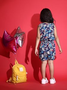 Ensemble short et combinaison sans manches à imprimé floral pour filles, respirant, en polyester et coton, bretelles spaghetti, tenue décontractée - Product Image 3