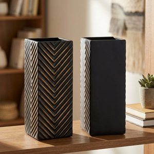 Handmade 9 cm Iron Table <b>Vase</b> Matte Black Brass with Chevron <b>Square</b> Column Two-Look Teer Design for Home Decor Hotels Weddings - Product Image 2
