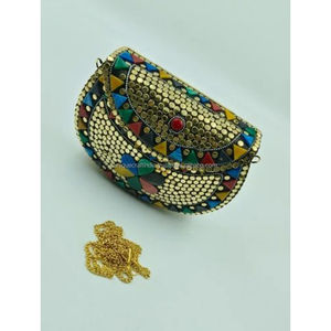 Sac à bandoulière en laiton mosaïque multicolore avec perles en métal et sangle de chaîne Sac à main fait à la main pour les femmes Party Wear - Product Image 5