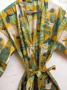 Bata Kimono de Algodón con Estampado Floral para Mujer, Cuello en V, Cierre con Cordón, Larga hasta el Tobillo, Ligera, Suave, para Descansar o Spa - Product Image 5