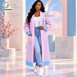 Greek Clothing Apparel Women's Gamma Phi Delta Long <b>Cardigan</b> Sorority <b>Duster</b> Knitwear Acrylic Sweater 100% Polyester Thick - Product Image 1