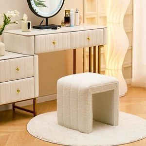 Pouf Moderno in Velluto Teddy per Casa e Hotel, Poggiapiedi, Sgabello per Toeletta, Panca Portascarpe per Camera da Trucco, Soggiorno, Ingresso, Ufficio - Product Image 4