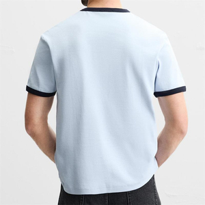 Camiseta Ringer para Hombre, Estampada y Bordada, de Algodón, Blanca, de Manga Corta, Color Sólido, Hecha en Pakistán - Product Image 4