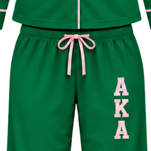 Wholesale Green Sorority Pajama Set for <b>Women</b> with Embroidered Ivy Leaf Crest Long Sleeve Button Up <b>Shirt</b> and Matching - Product Image 4
