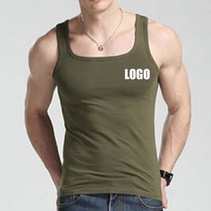 Débardeur de sport en coton à col carré avec logo personnalisé, pour la musculation, la course à pied, la gym, noir, pour hommes - Product Image 1