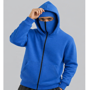 <b>Top</b> Selling Heavy Weight Custom Double Layer Oversized 100% Cotton Winter Pullover Hoodie with Full Face <b>Zip</b>-<b>Up</b> Mask - Product Image 1