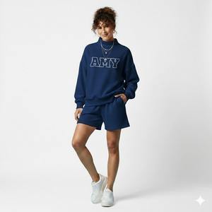 Ensemble hiver femme col montant et short, matière polaire coton polyester respirante, impression logo personnalisée, vente chaude - Product Image 2