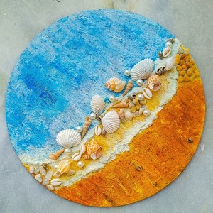 Decoración costera para el hogar, pieza de arte de conchas marinas naturales, precio económico, obras de arte en collage, decoración de playa. - Product Image 2