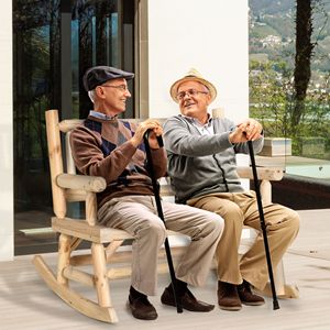 Sillón mecedora de madera resistente para 2 personas con diseño de tronco, sofá de jardín para patio y patio trasero, asientos anchos curvos, aspecto natural - Product Image 2
