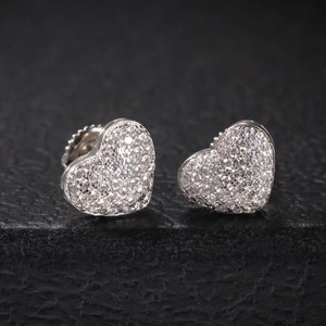 Heart Shapes Round Cut Moissanite Romantic Stud Earrings 925 Silver For Women's <b>Bride</b> Choice For Wedding Parties Jewelry - Product Image 5