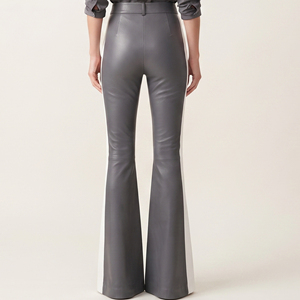Slim Fit Women Leather Flared Leggings Custom Women Leather Flare <b>Tights</b> Premium Women Leather Wide leg Pants - Product Image 2