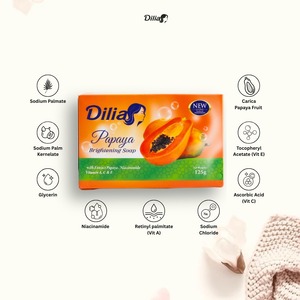 Savon en barre DiLia à la papaye 125g, éclaircissant et blanchissant la peau, nettoyage en profondeur pour adultes et tous types de peau - Product Image 3