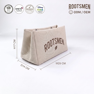 Rootsman Custom White Premium PU Leather Large Fashion <b>Makeup</b> Bag Open Hanging Water Resistant Lightweight Travel Custom Logo - Product Image 1
