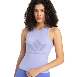 Débardeur de yoga sans manches pour femme, lavande, col rond, extensible, respirant, vêtements de sport - Product Image 1