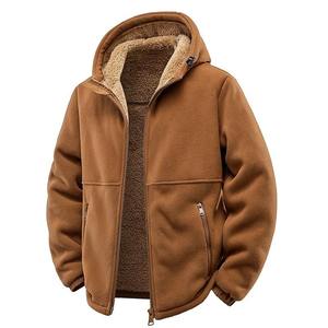 Veste polaire pour homme à capuche avec fermeture éclair, vêtements d'extérieur chauds pour l'hiver, coupe classique, couleur unie avec poches, coupe-vent, vêtements d'extérieur - Product Image 3