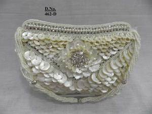 Beaded Trapeze <b>Clutch</b> With Pearl Decoration Ring Strap D-820 Sparkling Evening Party Bag - Product Image 4